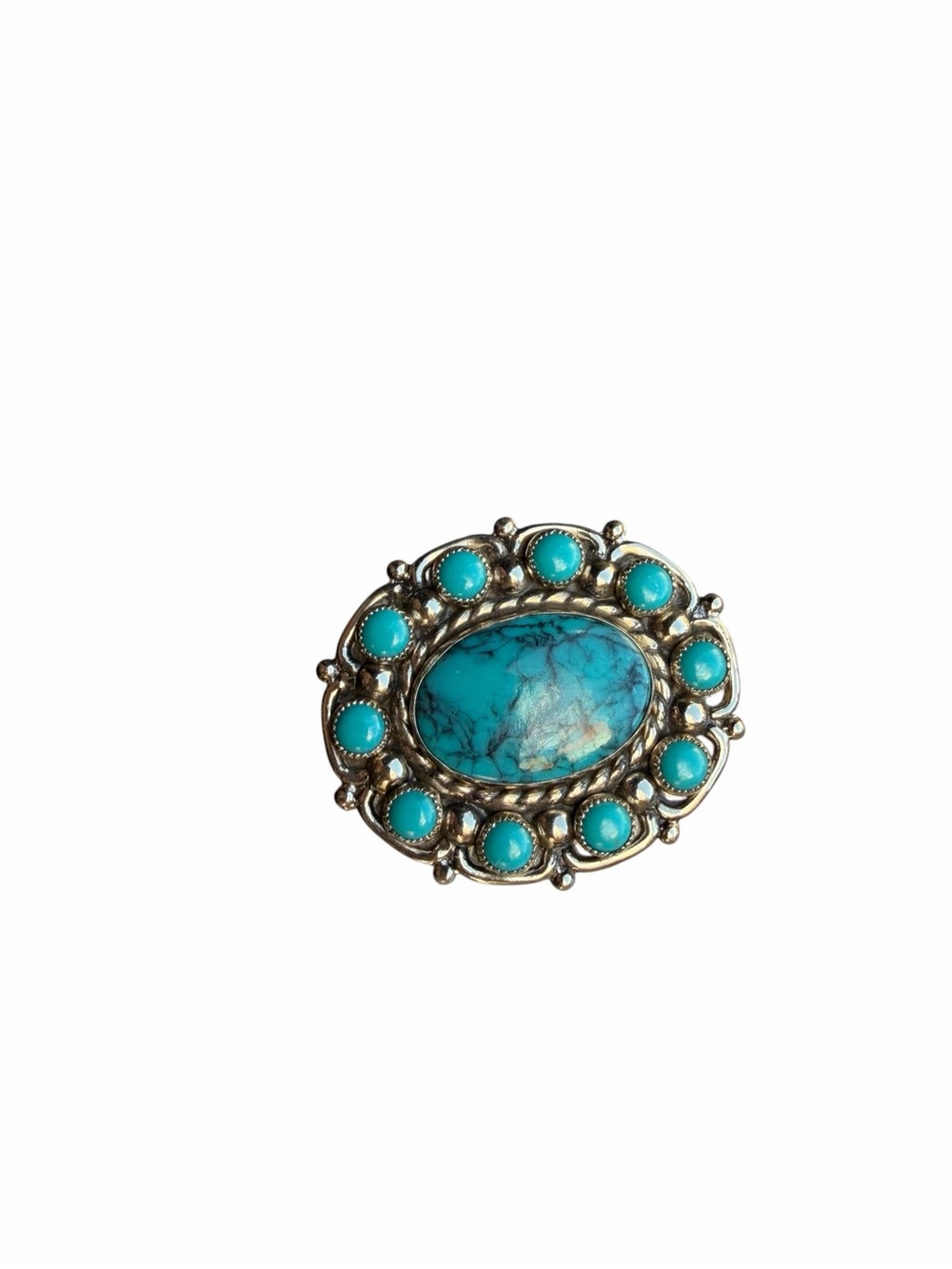 Bell Trading Post Sterling Silver Turquoise Brooch Pin Mid Century - Picture 2 of 5
